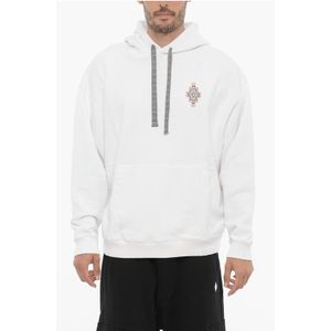 Katoenen OPTICAL CROSS Hoodie met opgestikte zak in wit