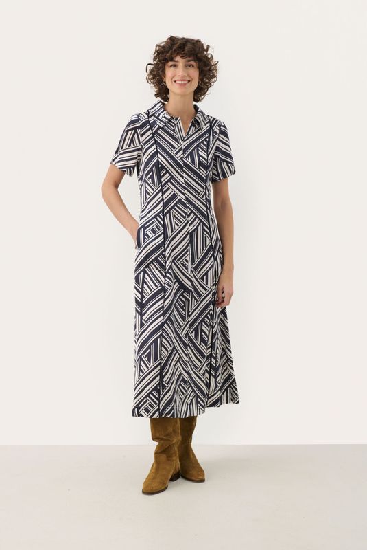 Jurk - Feminine - Midi Lengte - Blauw Multi