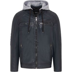 Burten - Bikerjack - Blauw - Lamsleer - Met Capuchon