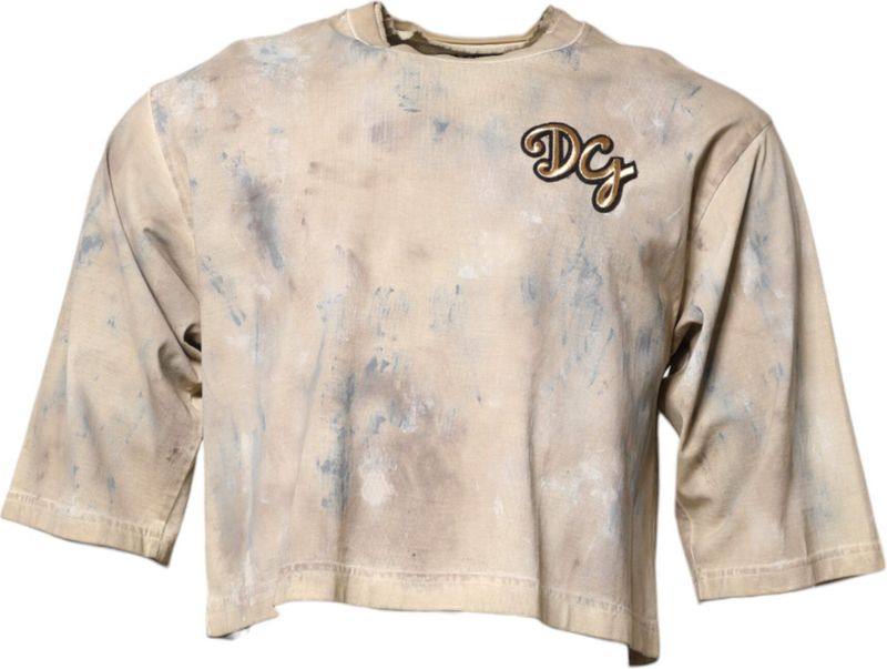 Dolce & Gabbana - Cropped TieDye T-shirt - Beige - Korte Mouwen