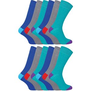 12 Paar Multipack Heren Zwarte Katoenen Sokken | Sock Snob | Ademende Crew Sokken met Verstevigde Hak en Teennoppen - Assortiment