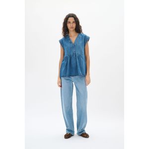 Blouse met korte mouwen Regular fit Washed Denim blue