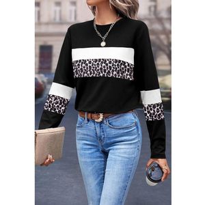 Azura Exchange Witte Luipaard Kleurblok Patchwork Crewneck Lange Mouw T-Shirt