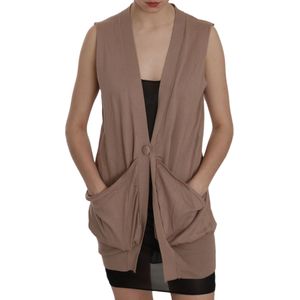 PINK MEMORIES Bruine 100% Katoenen Mouwloze Cardigan Top Vest