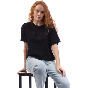 Dames DKNY Rhinestone Logo Cropped SS T-shirt in Zwart