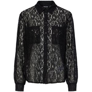PIECES blouse PCBELLA met kant zwart