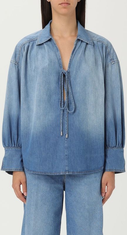 Pinko - V-hals Blouse - Blauw - Katoen