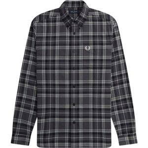 Fred Perry - Overhemd - Zwart - Geborsteld Twill - Tartan - Lange Mouwen
