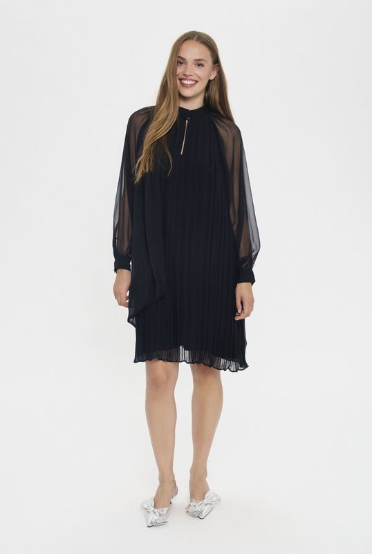 Saint Tropez, Dames, Jurken, Zwart, Maat: M Leer,