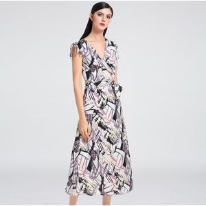 Geometrische afdruk Midi Wrap -jurk