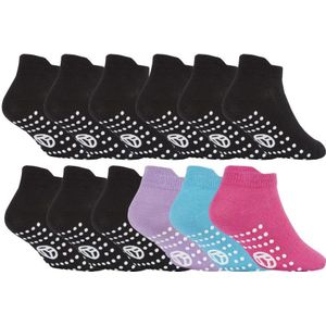 Sock Snob - 12 Paar Meisjes Gymsokken met Grips | Enkelsokken met Antislipzool - Roze / Zwart