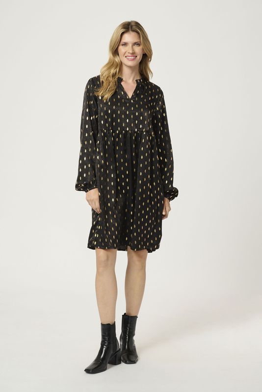 Kaffe - Sofie - Jurk - Goud/Zwart - Knielengte - Lange Mouw