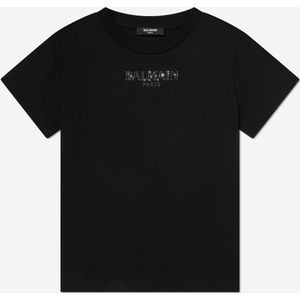 Balmain Meisjes Diamant Logo T-Shirt in Zwart