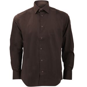 Russell Collectie Heren Lange Mouwen Gemakkelijk Onderhoud Aangepast Shirt (Chocolade)