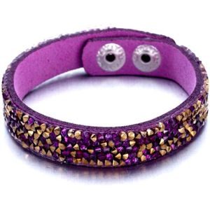 Swarovski - Leren armband met goudkleurige en paarse Swarovski Elements-kristallen