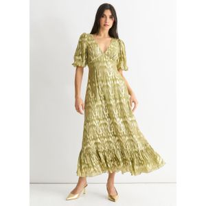Groene viscose-jacquard gelegenheidsmidi-jurk