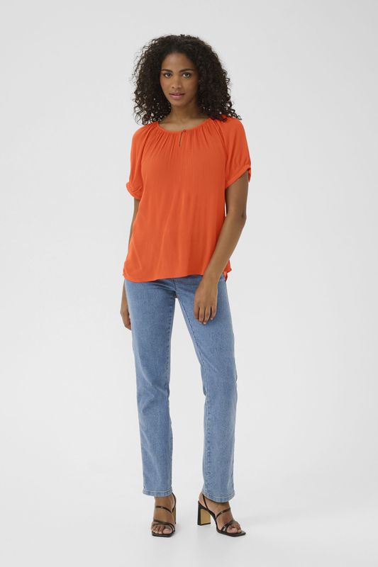 Blouse - Grenadine Orange - Korte Mouwen - Regular Fit