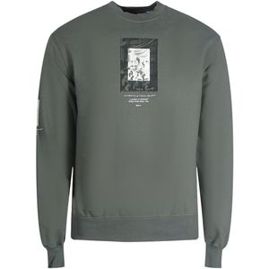 Sweatshirt - Gebroken Wit - Slim Fit - Staalijzergrijs - 100% Katoen