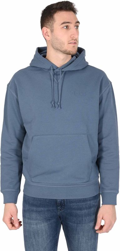 Hugo Boss - Sweatshirt - Blauw - Cotton Blend - Hooded - Lange Mouwen