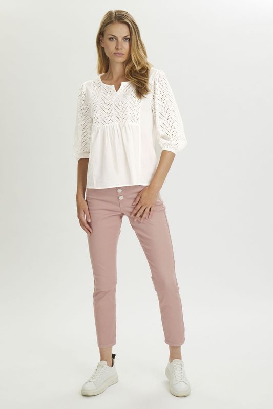 CULTURE - Toril - T-shirt - Wit - Losse Pasvorm - Driekwart Mouw