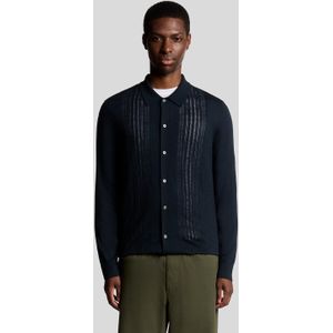 Lyle & Scott wolmix kabelgebreid overhemd - zwart