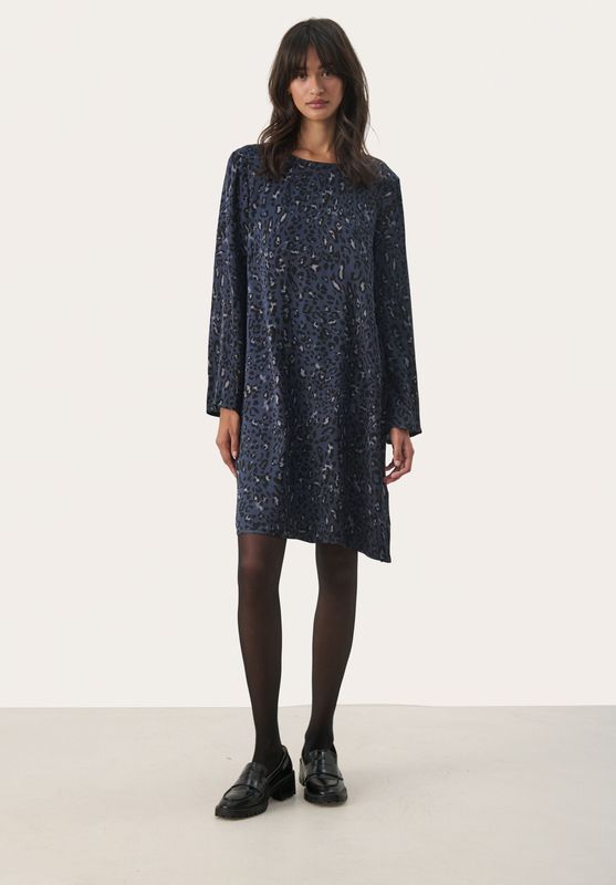 Part Two - Jurk - Veelkleurig - Donkerblauwe Luipaardprint