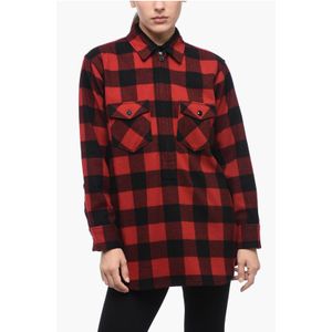 Half-rits overhemd met ruitmotief in rood
