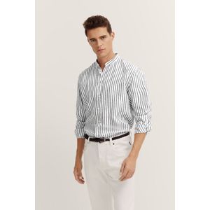 Bugatti - Linnen Overhemd - Licht - Mandarijnkraag