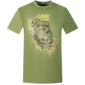 Cavalli Class Leopard Print Silhouette Green T-Shirt - Maat 2XL