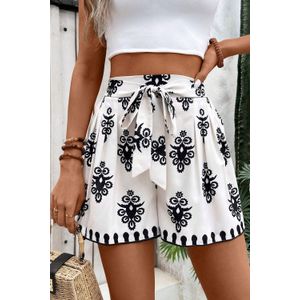 Geprinte Hoge Taille Korte Broek met Strik
