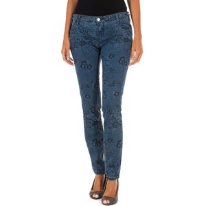 Bedrukte en elastische lange denim broek 10DB50210 vrouw