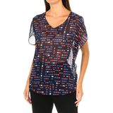 Blouse - Navy - V-hals - Transparant Effect - 100% Polyester