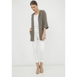 Vesten - Khaki - Zomers Vest - Geweven Tencel - ¾ Mouwen - Open Voorkant