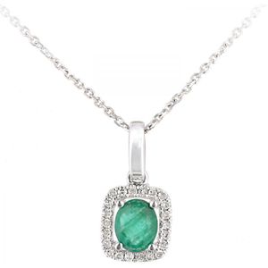 9ct witgouden halsketting met ovale edelsteen en smaragd en diamant