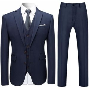 Marineblauw 3-delig herenpak met slanke pasvorm