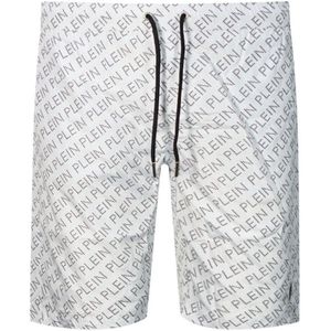 Philipp Plein Repetitive Logo Long White Swim Shorts - Maat XL