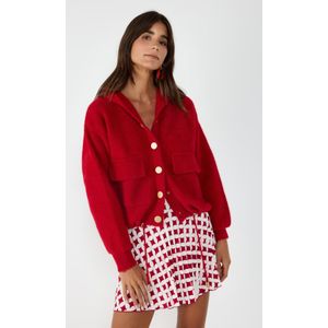 Rode Knop Detail Zak Gebreide Vest