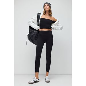 Zwarte Hoge Taille Stretch Stof Naadloze Sportlegging