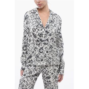Bedrukt satijnen TATTOO pyjamashirt in wit