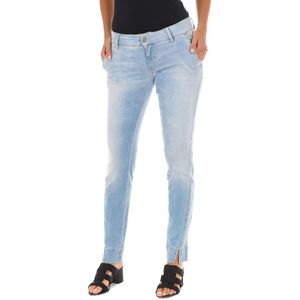 Jeans - Blauw - Lange Denim Broek - Versleten Effect - Smal Gesneden Zomen