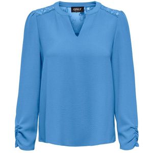 ONLY semi-transparante top ONLMETTE van gerecycled polyester blauw
