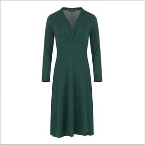 Knie lang Empire Line Knit Style Dress Green
