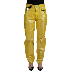 Dolce & Gabbana Gele Luipaard Katoenen Rechte Denim Damesjeans