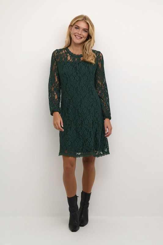 Cream - Kanten Jurk - Groen - Dames - Met Pofmouwen