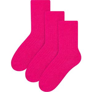 Steven - 3 Paar Multipack Dames Wol Gebreide Sokken | Warme Kousen Jurk Sokken - Roze