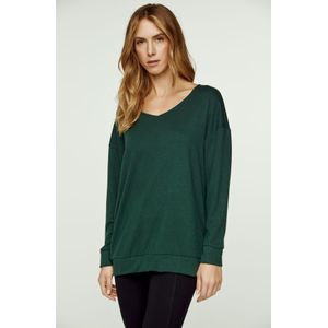 Tops - Donkergroen - V-hals - Gebreide Top - Oversized Relaxte Pasvorm
