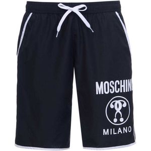Moschino Heren Milano Logo Lange Badshorts (Zwart/Wit)