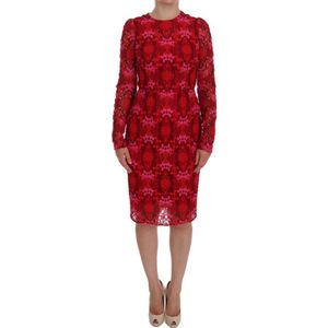 Dolce & Gabbana Rode Gebloemde Ricamo Sheath Jurk Met Lange Mouwen Voor Dames - Maat S