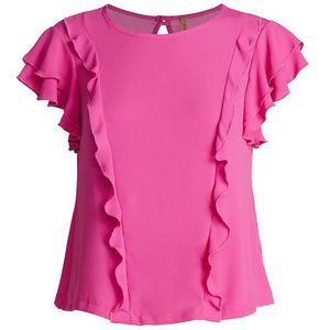 Conquista - Top - Effen Georgette - Korte Mouwen - Ronde Halslijn