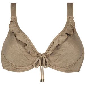 Cyell voorgevormde halter bikinitop Sunset Sparkle met ruches en lurex goud